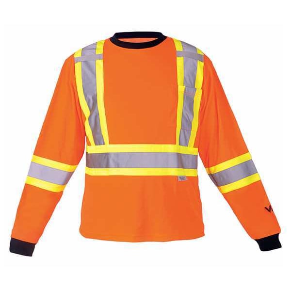 Viking Unisex High Visibility Long Sleeve Shirt, Polyester/Cotton, Pullover Closure, Orange - 6015O-L