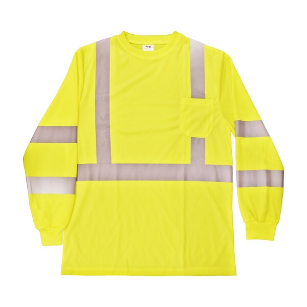 Azusa Safety Hi-Vis ANSI Type R, Class 2 Long Sleeve T-Shirt w/ 2" Reflective Tape and Left Front Pocket, 2XL - LSTL