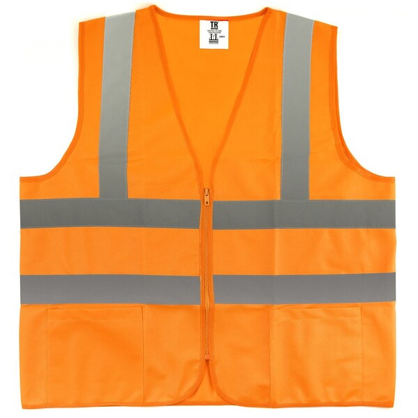Tr Industrial Orange Knitted Safety Vest, Size 5XL, 2Pocket W Zipper, 5PK - TR88066-5PK
