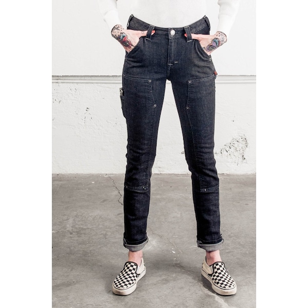 Dovetail Workwear Women's Work Pant, 8, Heathered Black Denim, 91% cotton / 6% poly / 3% spandex - DWF18P1D-001-8X32