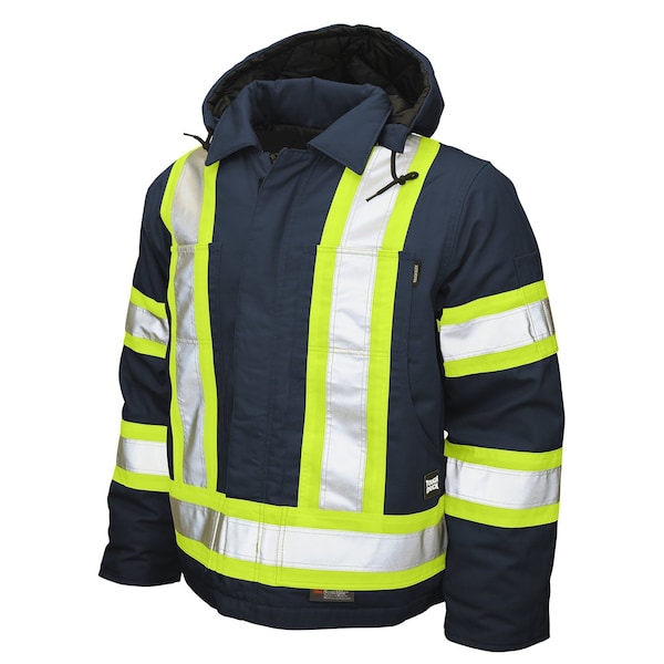 Tough Duck Hi-Vis Safety Jacket, 100% Cotton 10 oz Duck, Class 1 Type O, Navy, XL - S45711