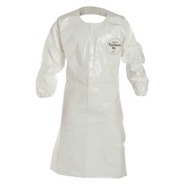 Dupont 0 Sleeved Apron. Elastic Wrists. 44" Long. Neck Loop w/ Snaps, Waist Ties. White. XL - SL275TWHXL002500