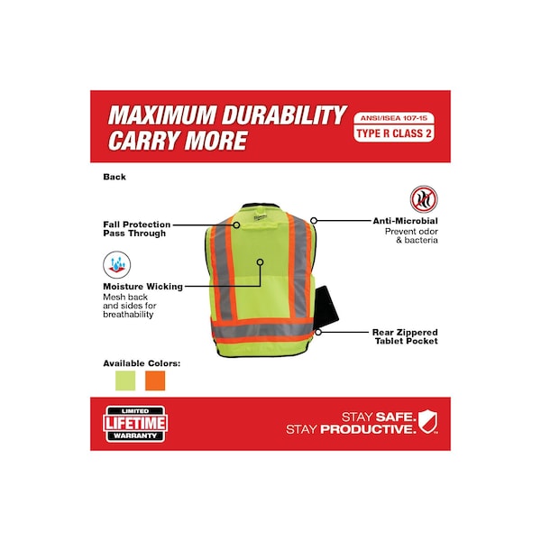 Milwaukee Tool Class 2 Surveyor's High Visibility Orange Safety Vest - Large/X-Large - 48-73-5166