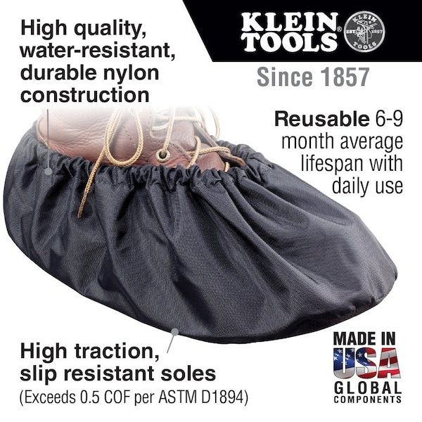 Klein Tools Disposable Shoe Covers, Nylon, Black, Slip Resistant Sole: Yes , L - 55488