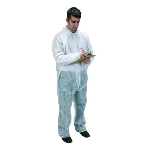 Condor Disposable Coverall, Collared, XL, Polypropylene, Zipper, Open Cuff, Open Ankle, Serged Seam, 25 PK - 2KTK4