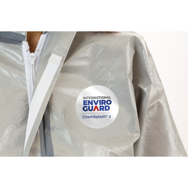International Enviroguard Disposable Coverall, Hooded, XL, Chemsplash 2(R), Zipper, Elastic Cuff, Open Ankle, Taped Seam - 7215GT-XL
