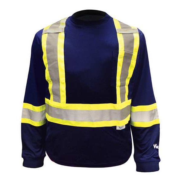 Viking Unisex High Visibility Long Sleeve Shirt, Polyester/Cotton, Pullover Closure, Navy - 6015N-XL