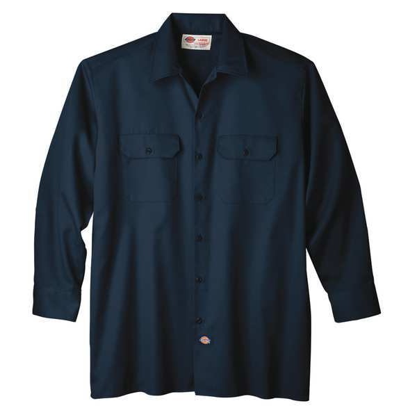 Dickies Men's Long Sleeve Work Shirt, Cotton/Polyester, Button Closure, Navy - 5574NV RG M