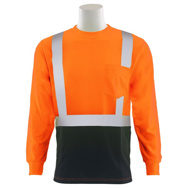 Deltaplus Unisex Hi-Vis Long Sleeve Shirt w/ Black Bottom, 100% Polyester Birdseye Knit Mesh, 2XL - 62543