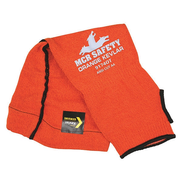 Mcr Safety Cut-Resistant Sleeve: ANSI/ISEA Cut Level A5, Bicep Gusset, Thumbhole, Orange, 14 in Length - 9174OT