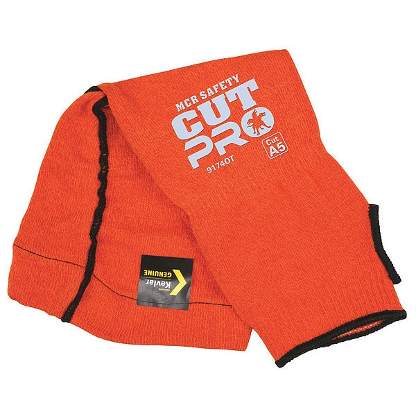 Mcr Safety Cut-Resistant Sleeve: ANSI/ISEA Cut Level A5, Bicep Gusset, Thumbhole, Orange, 14 in Length - 9174OT