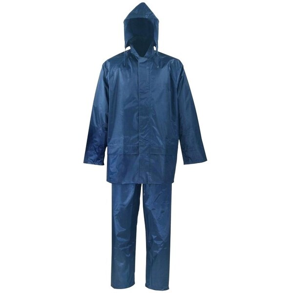 Diamondback Rain Suit, L, 29-1/2 in Inseam, Polyester, Blue, Drawstring Pull-Out Hood Collar - SPU045-L