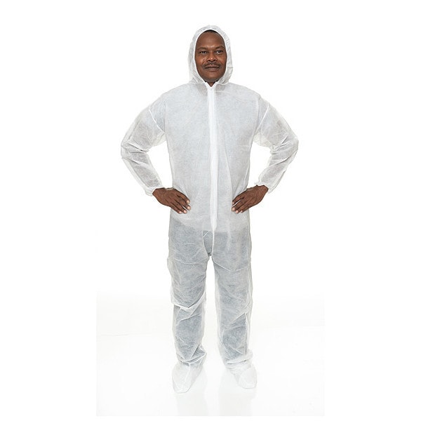 International Enviroguard Heavy Coverall, Hood, Boot, 2XL, White, PK25, White, Size 2XL - 2029