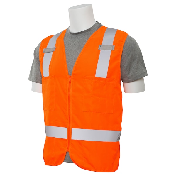 Deltaplus Safety Vest, Zipper, Hi-Viz, Orange, L - 61209