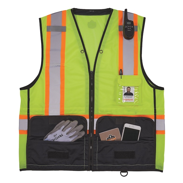 Ergodyne Two-Tone/Black Bottom Safety Vest 2XL, 3XL Class 2 U Back, , Zipper 2 Mic Tab, ID Window - 8251HDZBK