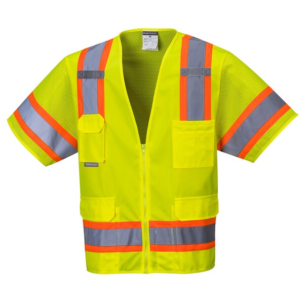 Portwest Aurora Hi-Vis Vest w/Sleeves 2XL Class 2 , zipper 6 Pockets, 2 Mic Tab - US373