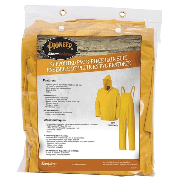 Pioneer PVC Rainsuit, Yellow, 5XL, Polyester|PVC, 0.35 mm Thick, Detachable, Yellow, 5XL - V3010460U-5XL