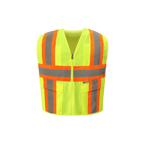 2W International Contrast Hi-Vis Safety Vest 3XL Class 2 , Zipper 6 Pockets, 1 Mic Tab - 7048C-2 3XL