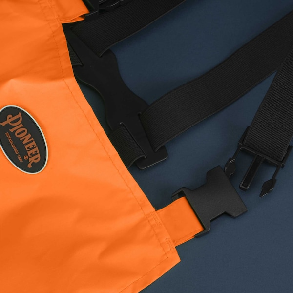 Pioneer Safety Rain Suit, Hi-Vis Orange, M, Polyester|PVC, 0.18 mm Thick, Folds and zips into collar, Orange - V1080150U-M