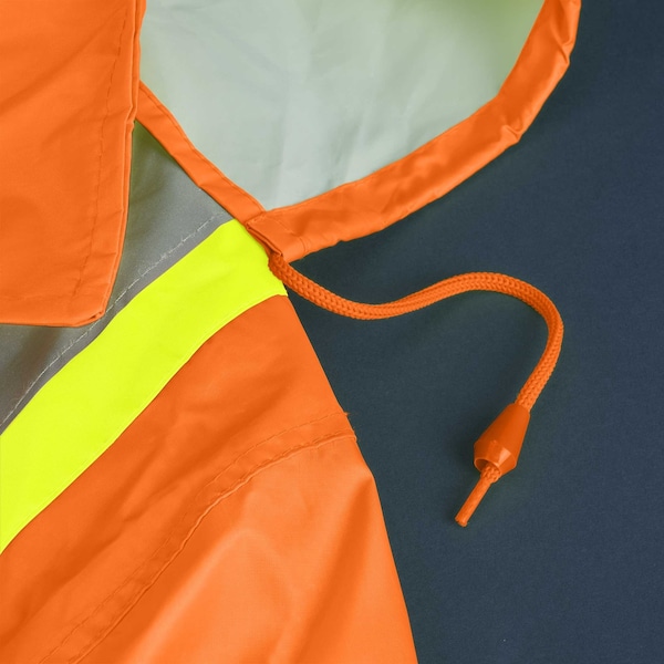 Pioneer Safety Rain Suit, Hi-Vis Orange, M, Polyester|PVC, 0.18 mm Thick, Folds and zips into collar, Orange - V1080150U-M