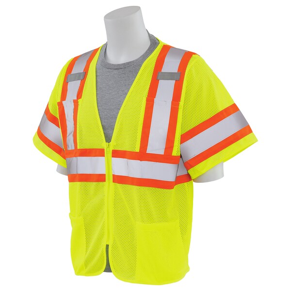 Deltaplus Safety Vest, Contrasting, Mesh, Class 3, S683P, Hi-Viz Lime, SM - 62150