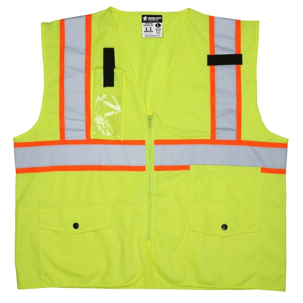 Mcr Safety Garments, Class2, Survey Pocket, Lime, Silv/Orange X - SURVCL2PLX4