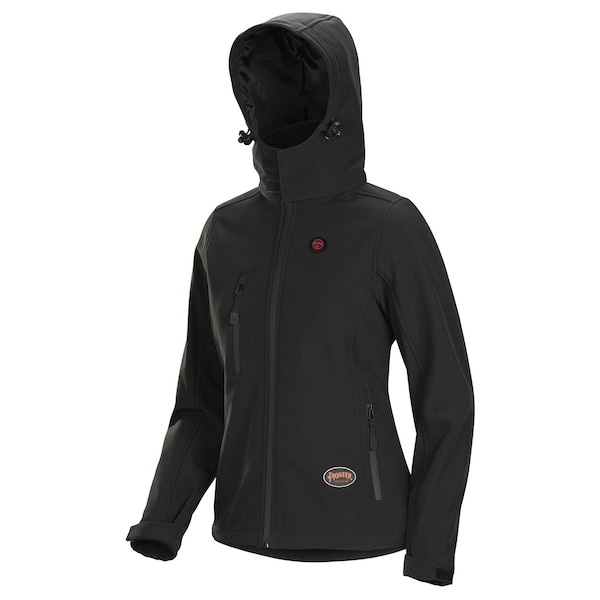 Pioneer Women's Heated Softshell Jacket, 4 Settings, 4-Way Stretch, Detachable Hood, Black, 4XL - V3210570U-4XL