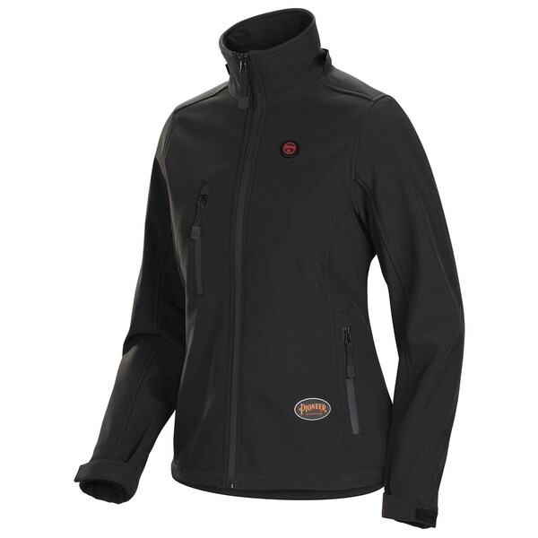 Pioneer Women's Heated Softshell Jacket, 4 Settings, 4-Way Stretch, Detachable Hood, Black, 4XL - V3210570U-4XL