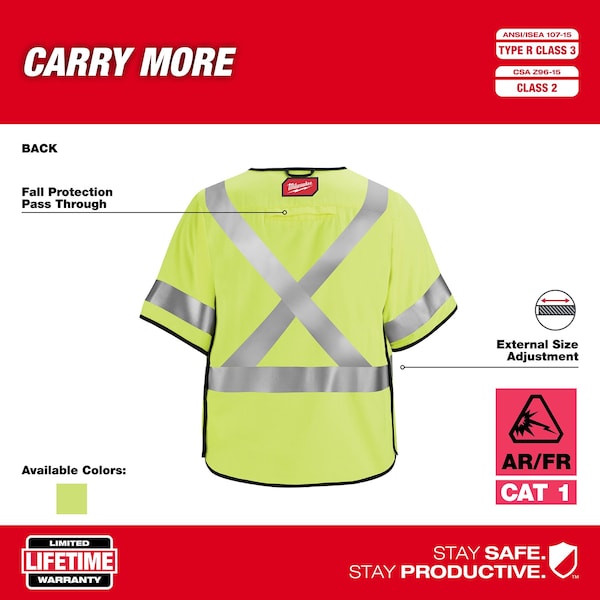 Milwaukee Tool AR/FR Cat.1 High Visibility Vest w/Sleeves L, XL Class 3 X Back, , Hook and Loop 10 Pockets, No - 48-73-5332