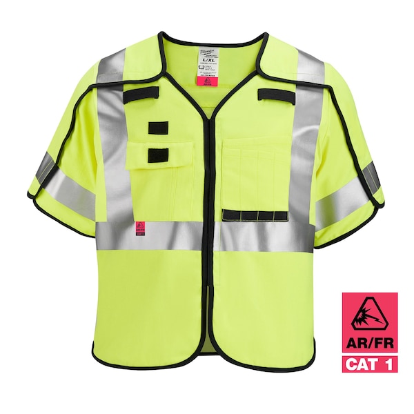 Milwaukee Tool AR/FR Cat.1 High Visibility Vest w/Sleeves L, XL Class 3 X Back, , Hook and Loop 10 Pockets, No - 48-73-5332