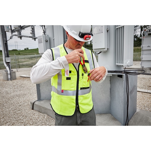 Milwaukee Tool AR/FR Cat.1 High Visibility Vest w/Sleeves L, XL Class 3 X Back, , Hook and Loop 10 Pockets, No - 48-73-5332