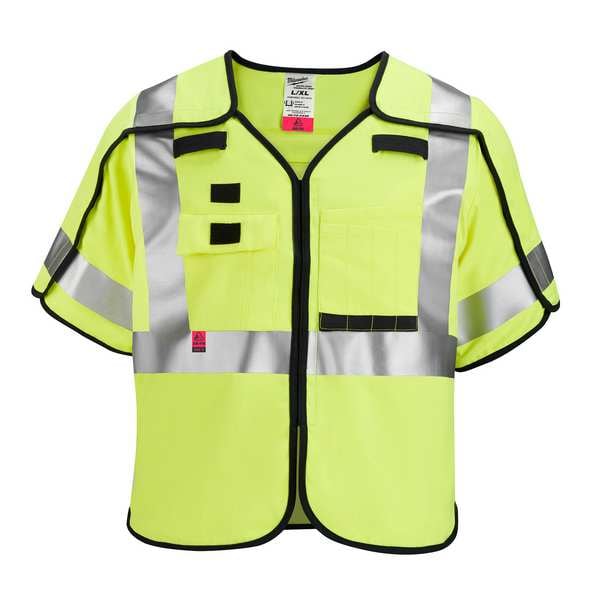 Milwaukee Tool AR/FR Cat.1 High Visibility Vest w/Sleeves L, XL Class 3 X Back, , Hook and Loop 10 Pockets, No - 48-73-5332