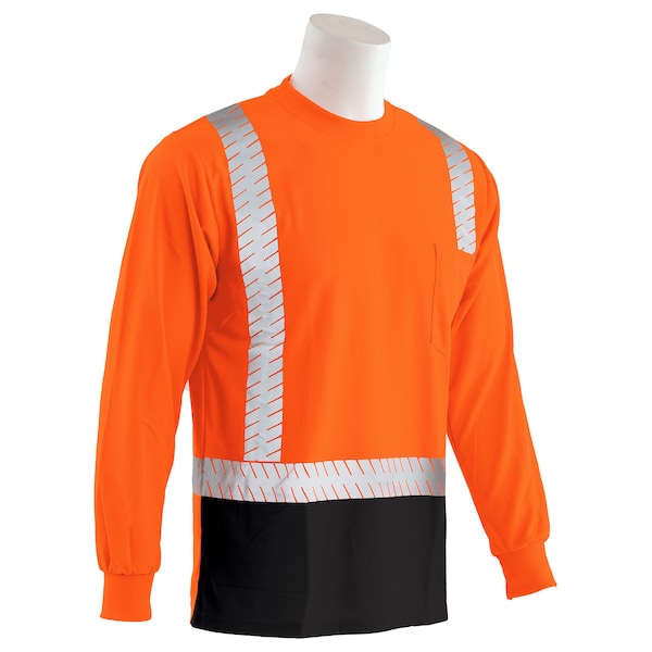 Deltaplus Hi-Vis Long Sleeve Shirt w/Reflective Trim, 100% Polyester, Hi Viz Orange & Black, 4XL - 62467