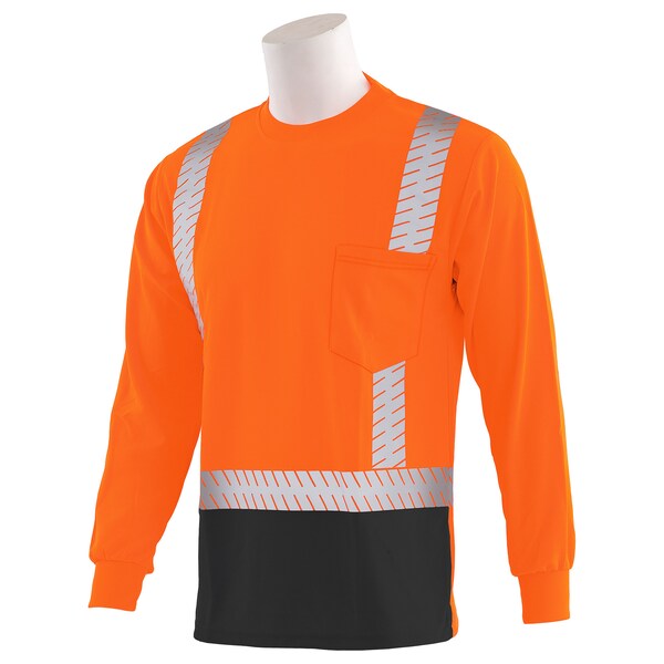 Deltaplus Hi-Vis Long Sleeve Shirt w/Reflective Trim, 100% Polyester, Hi Viz Orange & Black, 4XL - 62467
