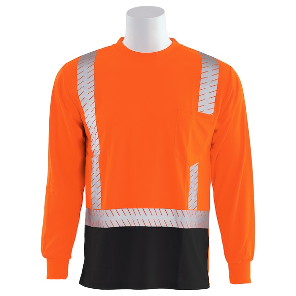 Deltaplus Hi-Vis Long Sleeve Shirt w/Reflective Trim, 100% Polyester, Hi Viz Orange & Black, 4XL - 62467
