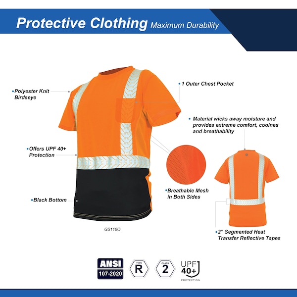 Ge Orange Hi-Vis/Black Short Sleeve Shirt W/Reflective Trims Xl - GS116OXL