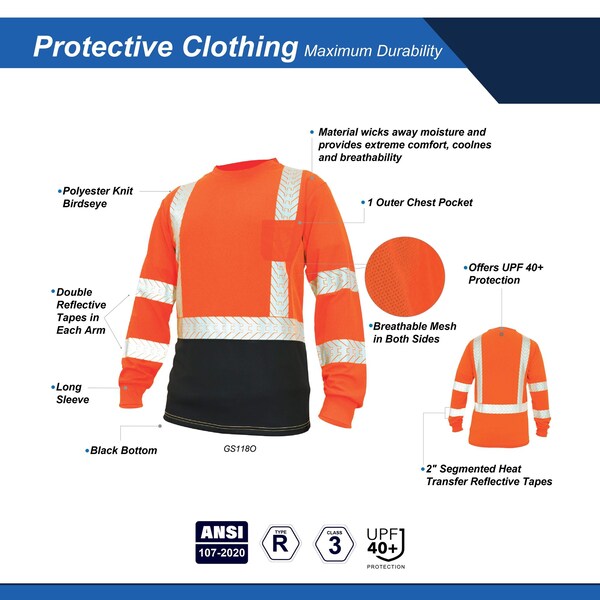 Ge Orange Hi-Vis/Black Long Sleeve Shirt W/Reflective Trims L - GS118OL