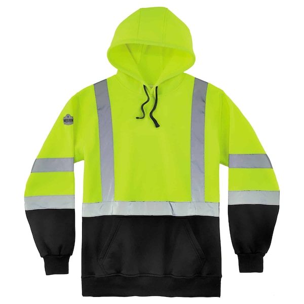 Ergodyne Hi-Vis Sweatshirt, Oxford Polyester, Class 3 Type R, Lime w/Black Bottom, M - 8373