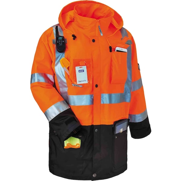 Ergodyne Hi-Vis Jacket, 300D Oxford Polyester Outer Shel, Class 3 Type R, Orange/Black, 3XL - 8386