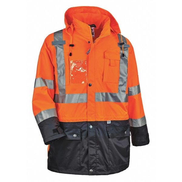 Ergodyne Hi-Vis Jacket, 300D Oxford Polyester Outer Shel, Class 3 Type R, Orange/Black, 3XL - 8386