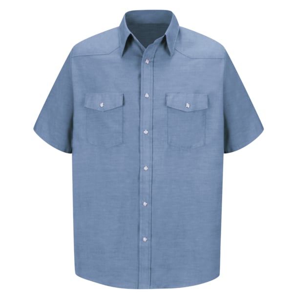 Red Kap Men's Short Sleeve Western Shirt, Cotton/Polyester, Buttons Closure, 2 Pocket(s), Light Blue - SC24LB SSLL