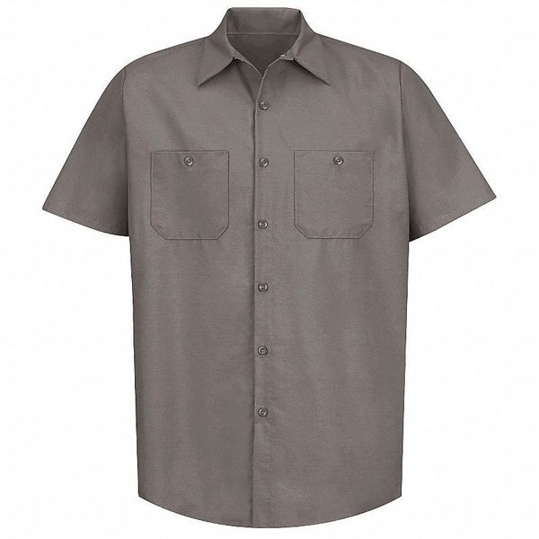 Red Kap Men's Short Sleeve Poplin Work Shirt, Cotton/Polyester, Buttons Closure, 2 Pocket(s), M - SP24GY SS M