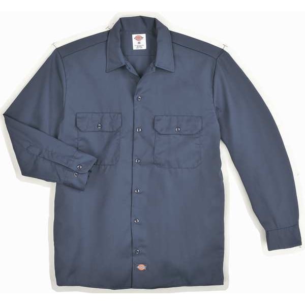 Dickies Men's Long Sleeve Work Shirt, Cotton/Polyester, Button Closure, Navy - 5574NV RG 2XL