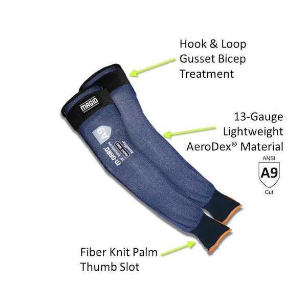 Magid MGARD AeroDex ADS 18 13Ga Extremely Lightweight Cut Resistant Sleeve W Thumb Slot, Cut Level A9 - ADS189STPR