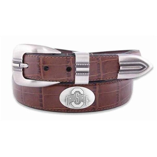 Zeppelinproducts ZeppelinProducts OSU-BOLPTCRC-TAN-42 Ohio State Concho Croc Tan Leather Belt; 42 Waist - OSU-BOLPTCRC-TAN-42