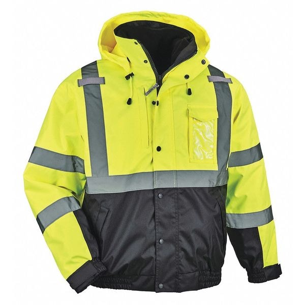 Ergodyne 3-in-1 Bomber Jacket, 300D Oxford Polyester, Class 3 Type R, Hi-Viz Lime, 3XL - 8381