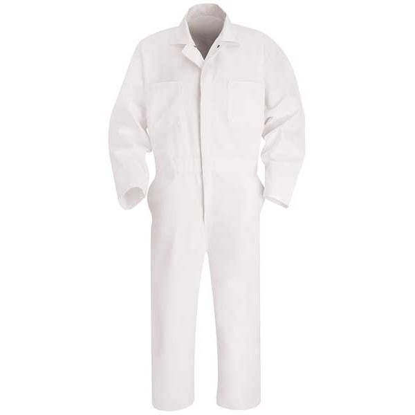 Red Kap Coverall, 35% Cotton, 65% Polyester, 7.25 oz Fabric Weight, 30 in Inseam, White, 42 Regular - CT10WH RG 42