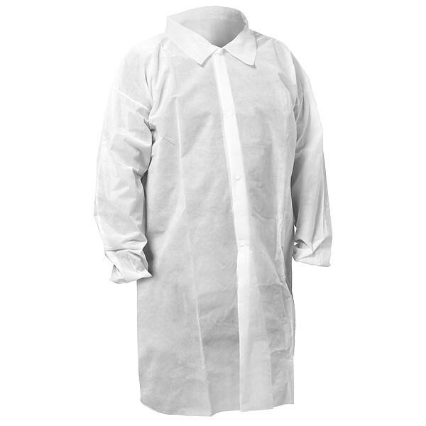 Kleenguard KleenGuard KGA10 Lab Coat, Spunbond, Snaps Closure, White, M, 50 PK - KGA10