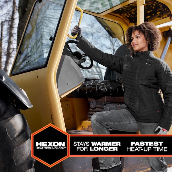 Milwaukee Tool M12 Women's Heated Jacket, Black, Heats 3 to 12 hours, 2 Outside Pockets, L - F102B-21L