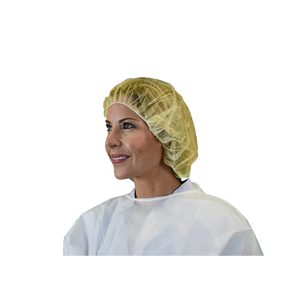 Keystone Safety Bouffant Cap, 24in, Yellow, PP, PK1000, Polypropylene, 24 in Dia., Yellow, L, 1000 PK - 110NWI-10-24 YELLOW